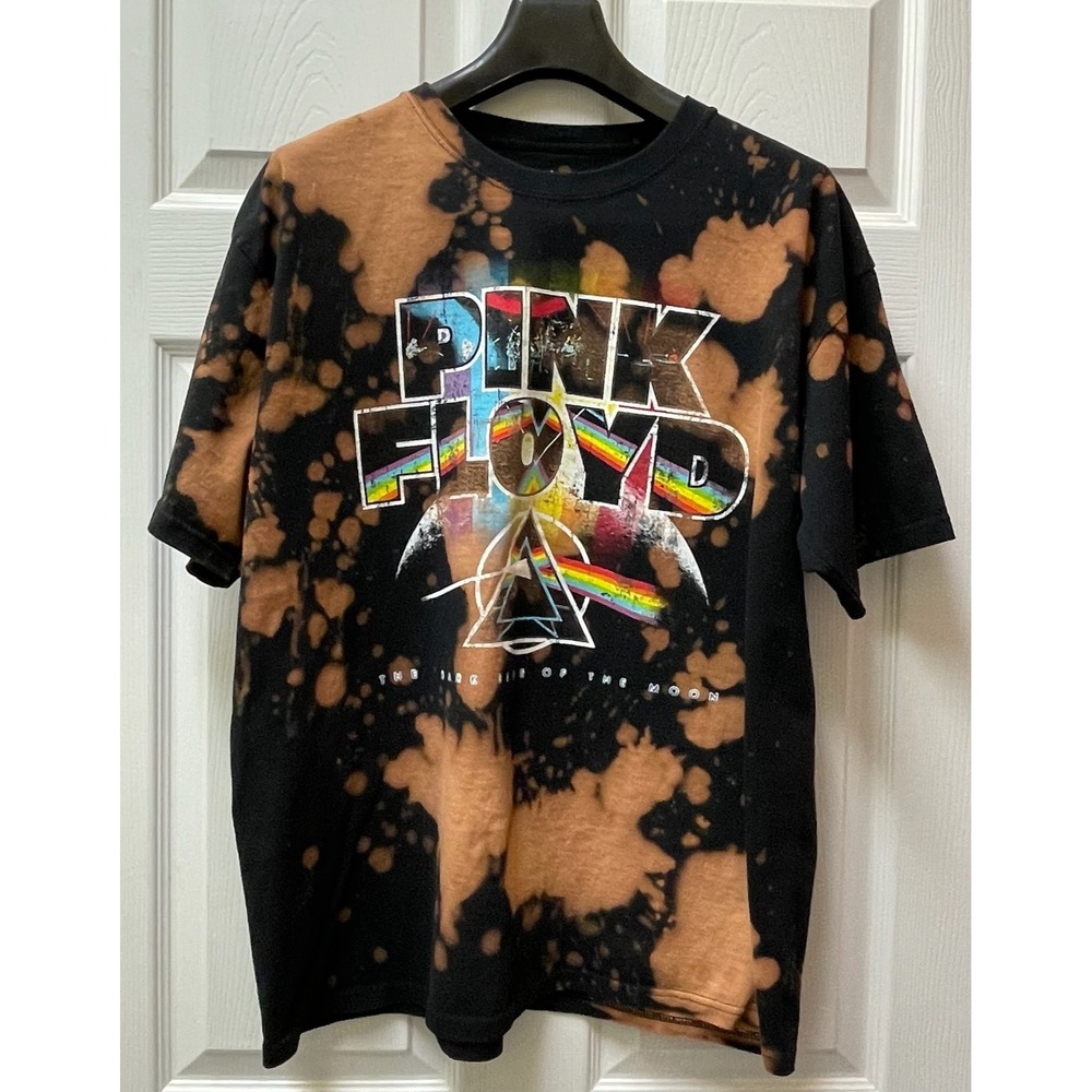 Pink Floyd Dark Side of the Moon‎ Mens Large Bleached Black Long Sleeve T-Shirt